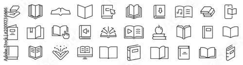 Diverse collection of book and reading related icons.
