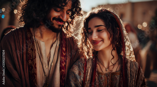 Joseph and Mary United in a Sacred Promise. New Testament Story Depiction
