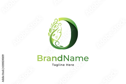 luxury monogram initial letter o  withsilhouette of Face woman in fresh leaf design logo template