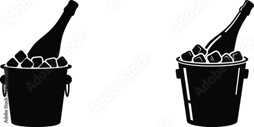 Champagne bottle in a bucket with ice silhouette on white background