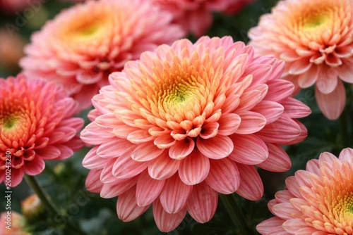 Close up perspective of lively chrysanthemum blooms with sharp detail