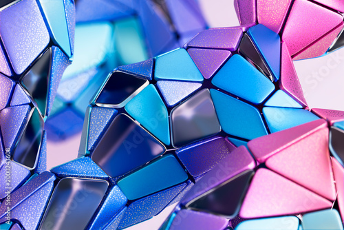 Iridescent 3D mosaic tiles forming sculptural loops