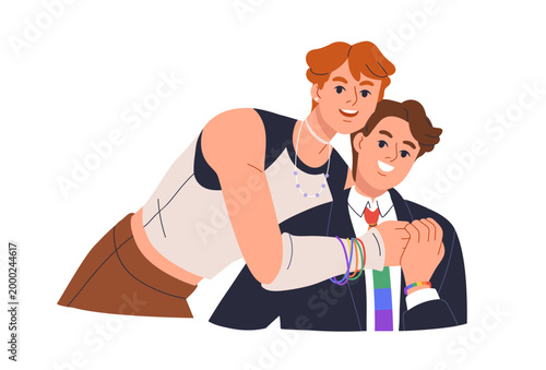 Happy gay men, love couple portrait. Smiling homosexual male partners in roma...