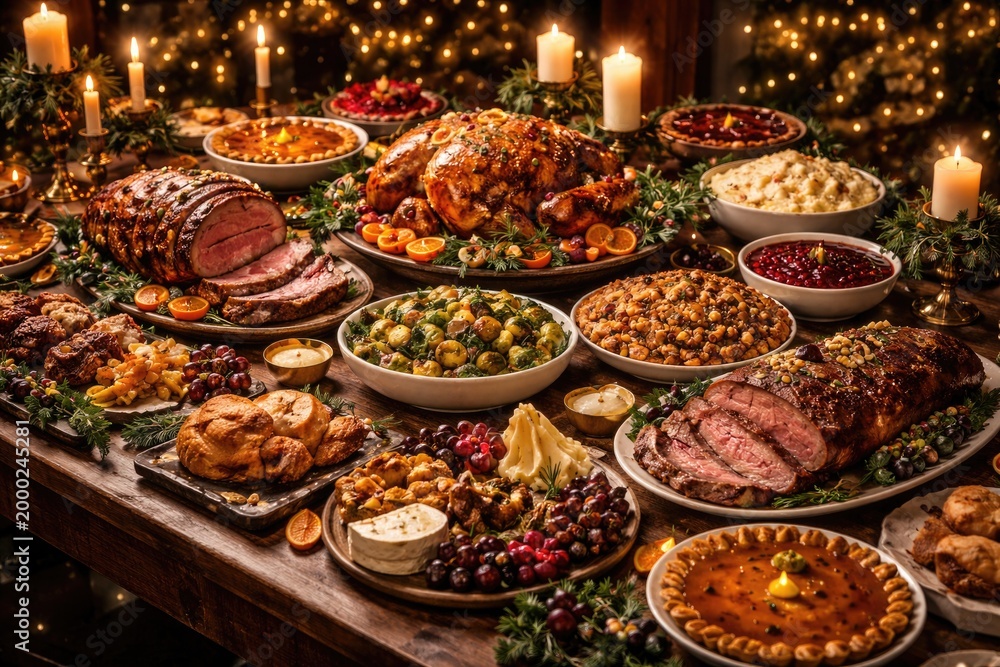 Fototapeta premium banquet table displaying a collection of mouthwatering festive meals