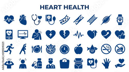 Heart health concept with medical icons and symbols representing cardiology wellness fitness and healthy lifestyle choices