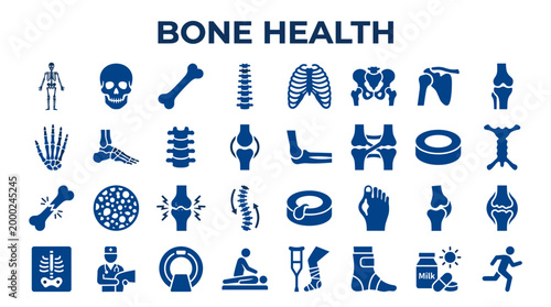 Bone Health Icons and Illustrations Representing Skeletal System Anatomy Medical Care and Wellness Concepts