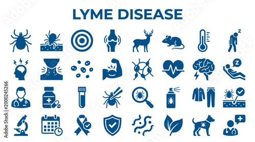 Lyme Disease Symptoms Causes Prevention Diagnosis Treatment Icons Set