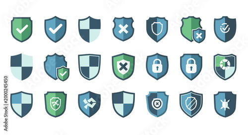 Collection of Shield Icons: Security, Protection, Safety, and Privacy Symbols
