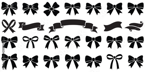Ribbon bow icon set. Gift, present design elements. Holiday decoration concept. Vector EPS-10