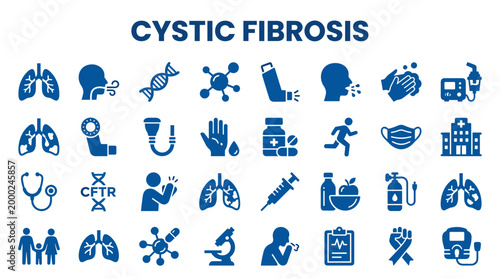 Cystic Fibrosis Medical Icons and Symbols Representing Health Care Research and Genetic Disease Awareness