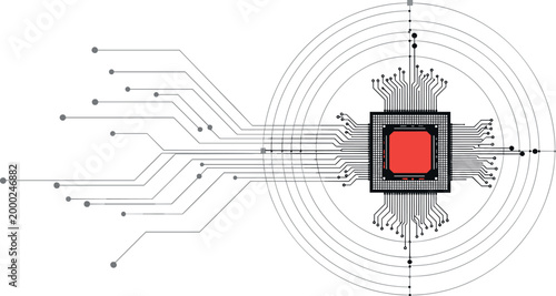 Detailed Circuit Board with Microchip and Connections for Technology and Electronics Illustrations