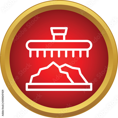 Industrial machine crushing minerals or rocks for mining and production on a red background