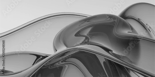 Abstract and smooth, flowing forms of liquid metallic textures, shimmering with gradients, and offering depth and dimension