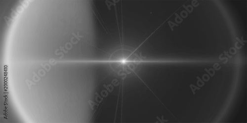 Mysterious cosmic landscape with a bright celestial body, emitting radiant light in the expansive blackness.