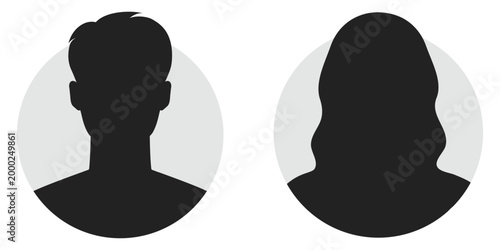 Male and female face silhouette or icon. Man and woman avatar profile. Unknown or anonymous person.Male and female face silhouette or icon. Vector EPS-10