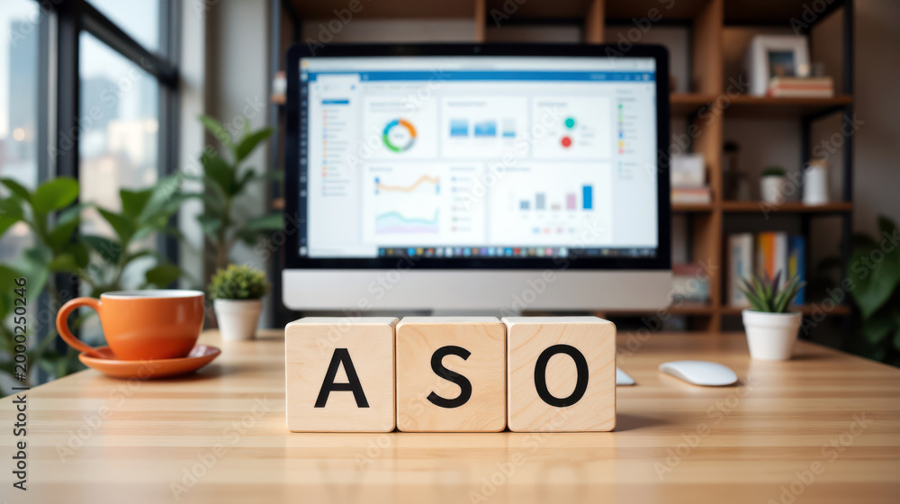 Fototapeta premium ASO strategy for app store optimization gives mobile teams a clear way to improve keyword ranking, search visibility, download growth and conversion with metadata, review and rating signals