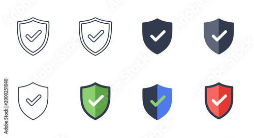 Shield and Check Mark Icons: Security, Protection, Safety, Verification, Approval