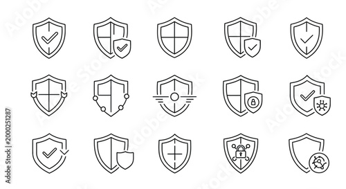 Shield Icons Set: Security, Protection, Safety, Defense, Guarantee, Trust, Privacy