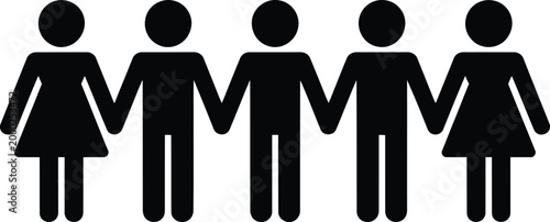 Five figures holding hands symbolizing unity and togetherness