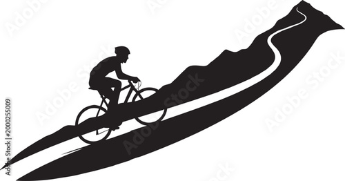 Mountain biking silhouette cyclist on trail vector illustration isolated