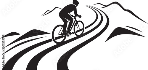 Cyclist mountain trail silhouette icon outdoor adventure vector isolated on white background