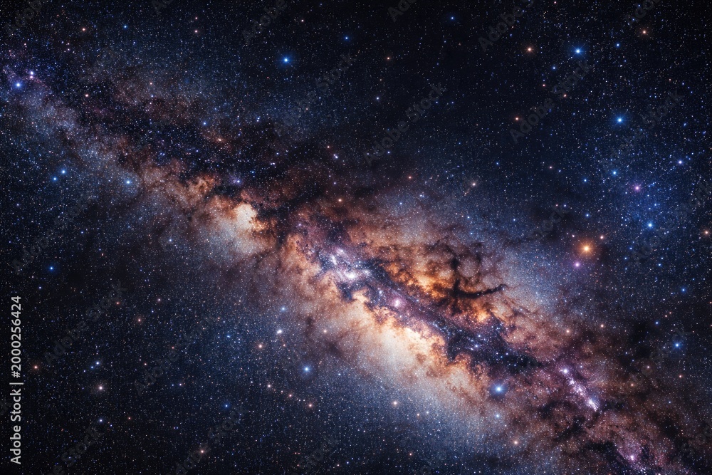 Fototapeta premium High resolution close up of the Milky Way galaxy with radiant stars and interstellar dust in the cosmos