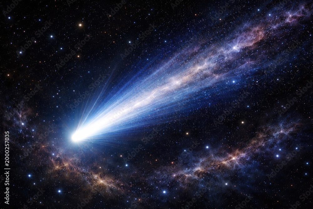 Fototapeta premium Bright Halley s Comet streaking through the universe with a trail of stardust