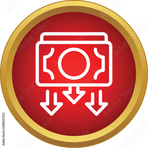 Money icon with arrows pointing down representing cash flow and expenses