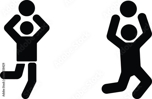 Two figures in different kneeling poses holding a round object