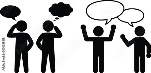Illustrations of different communication and thought processes among individuals