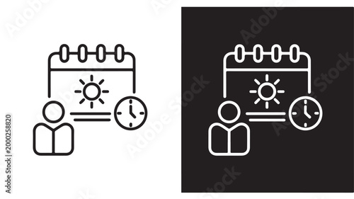 Time Management Calendar Icon with Clock and Person for Productivity Scheduling and Organization