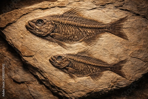 Detailed fish fossils preserved in stratified sedimentary rock from 50 million years ago