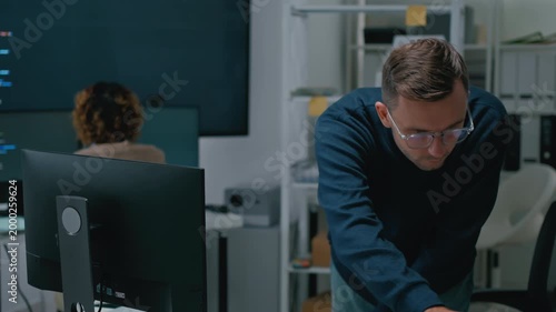 Adult male,asian female freelance typing write prompt AI bot IT app smart program,develop agentic ai,terminal with coding language,ux ui interface,designer,big data server center,quantum computer.