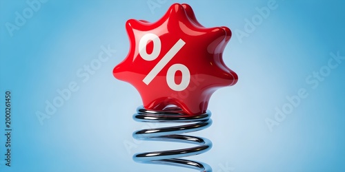 Red Percent Symbol on Spring Representing Financial Growth Inflation Interest Rate Change and Economic Market Movement Concept