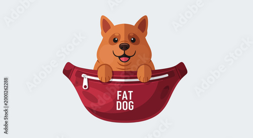 Cute Cartoon Corgi Dog Smiling in a Red Fanny Pack.