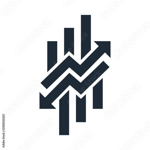 Column chart with up and down arrows. Business development graphs. Growth and decline dynamics. Vector linear icon illustration isolated on white background.