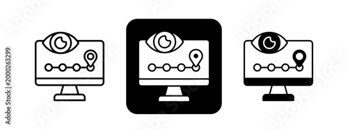 Activity Monitoring Solid color and black line drawing vector illustration set