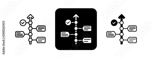 Timeline Coordination Solid color and black line drawing vector illustration set