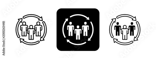 Team Synchronization Solid color and black line drawing vector illustration set