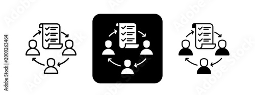 Task Coordination Solid color and black line drawing vector illustration set