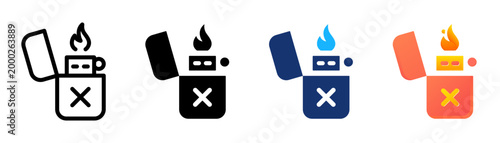 Gasoline lighter icon collection. Flame for smoking, spark, fire, pocket lighter, flammable ignition tool, and outdoor survival equipment icons set. Vector illustration transparent background