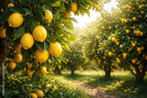 Charming lemon trees laden with ripe citrus fruits and fresh verdant leaves