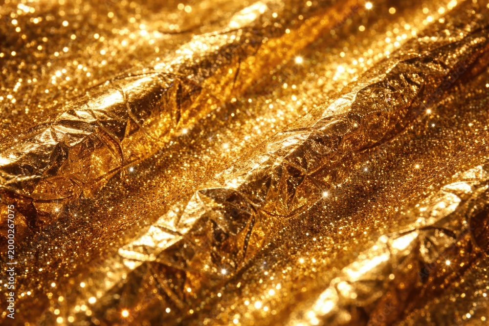 Obraz premium gold foil leaf wrapping paper texture embellished with sparkling glitter for celebrations