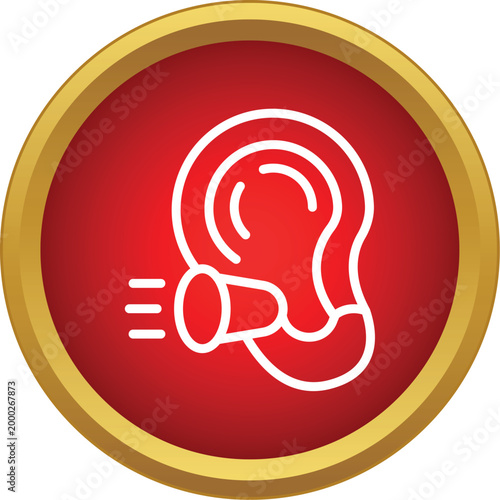 Ear with a hearing aid device actively processing sound, displayed in a red circle icon
