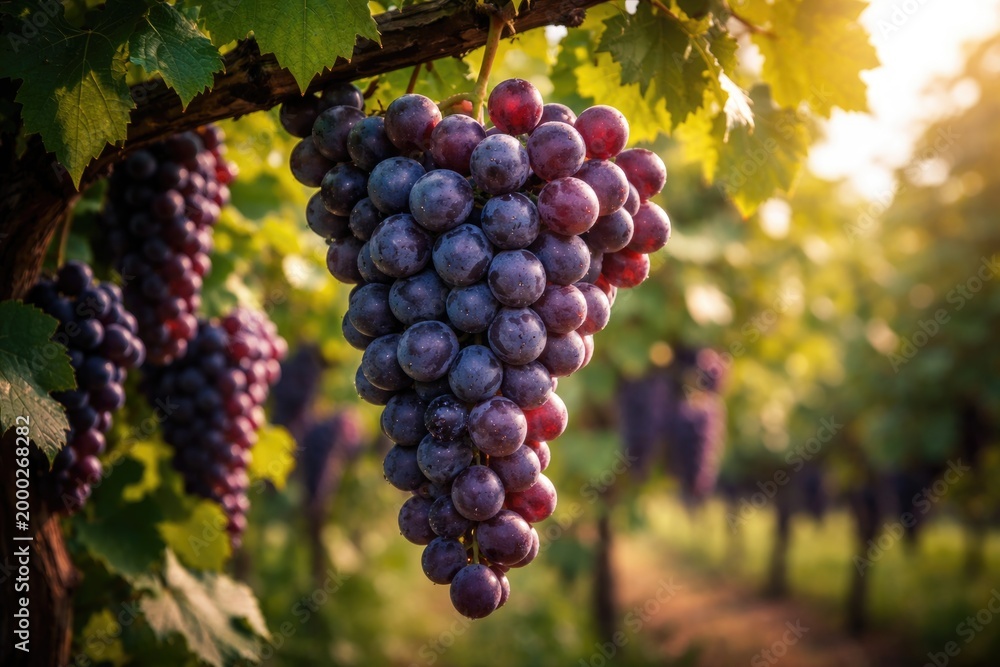 Obraz premium detailed view of grapevine cluster with plump grapes