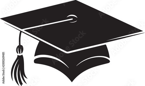 Graduation hat cap flat icon for apps and websites.Black and White Academic Hat Illustration