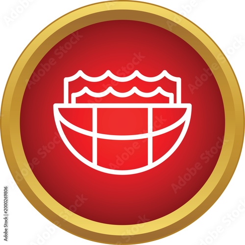 Noah's ark as a simple line icon on a red and gold button