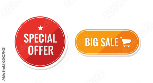 Special Offer and Big Sale Buttons with Shopping Cart Icon - Retail Promotion