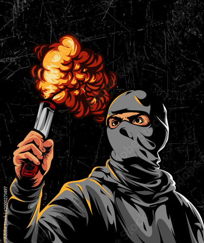 ultras with pyro red flare casual hooligan football fans sticker logo vector design