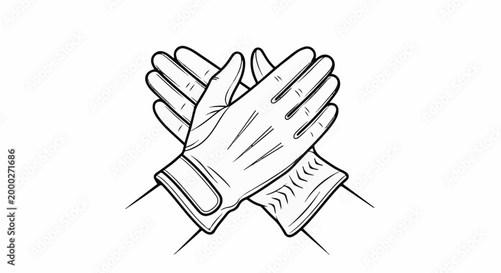 Obraz premium Crossed line drawing of two leather gloves on a white background